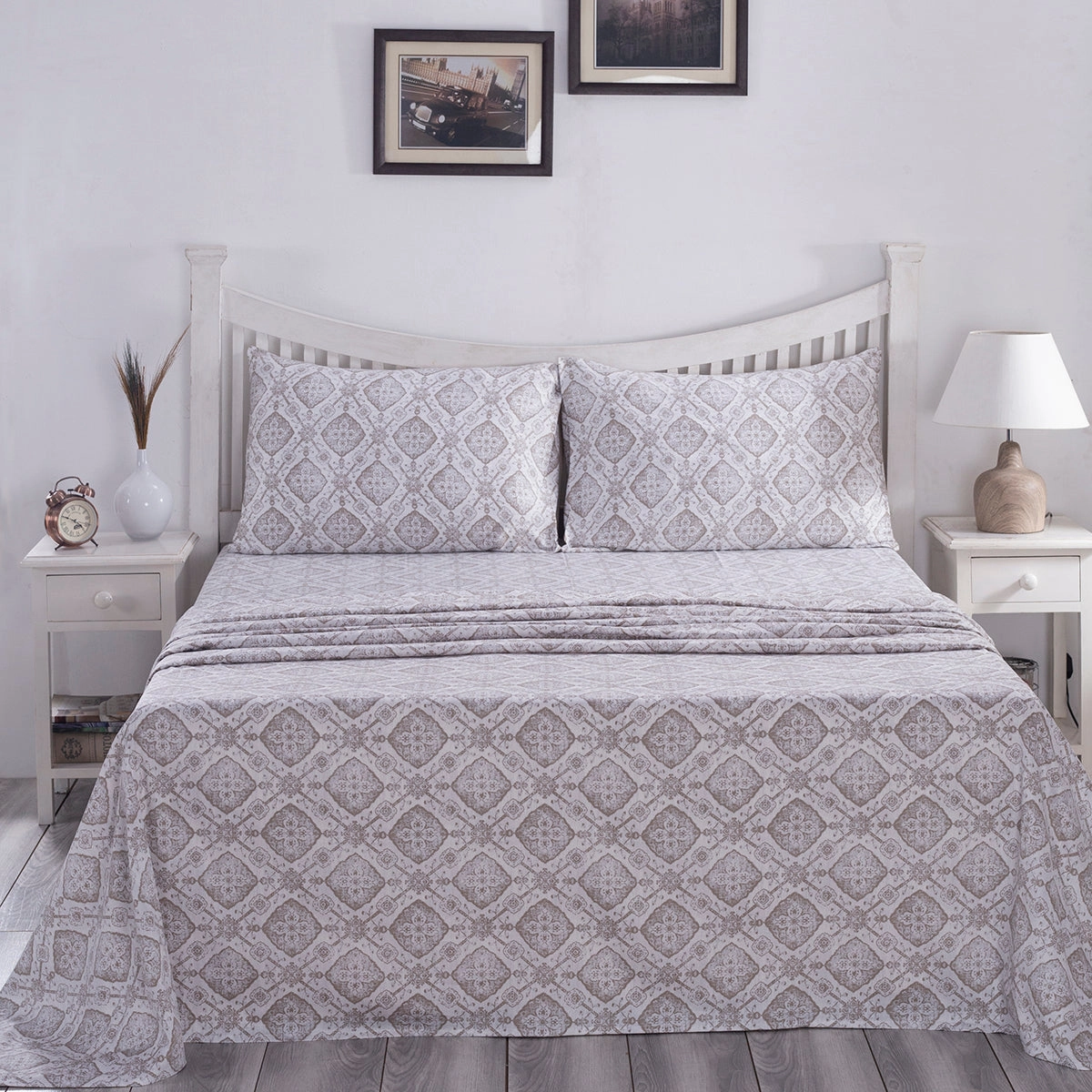 PBS Nomad Scuplt Harold Printed 100% Cotton Neutral Soft Bed Sheet with Pillow Case