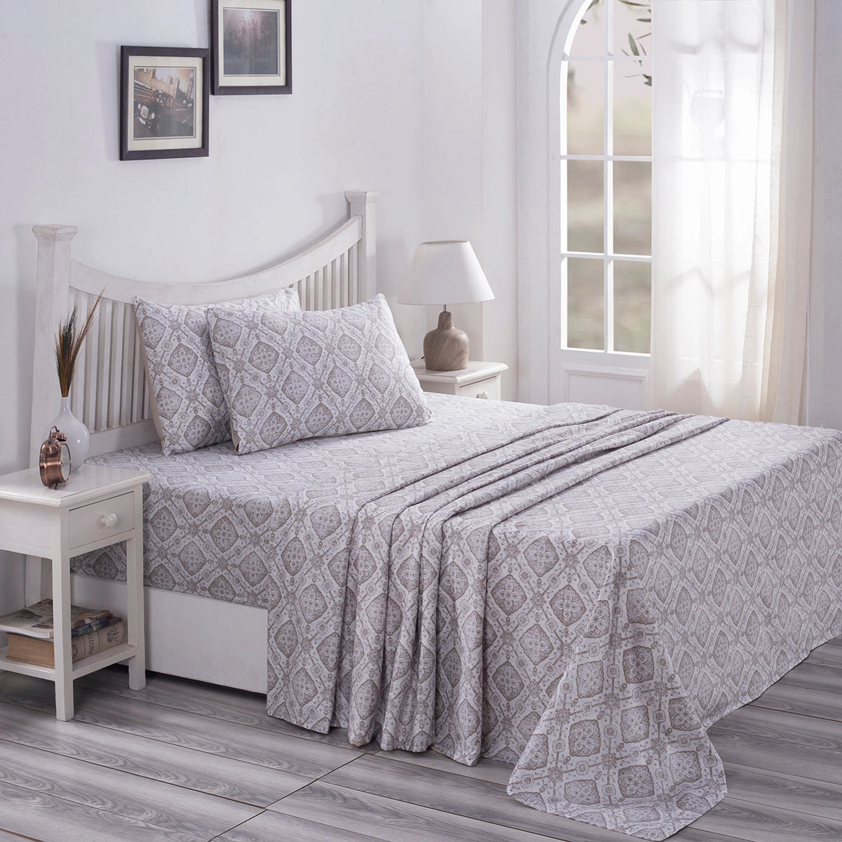 PBS Nomad Scuplt Harold Printed 100% Cotton Neutral Soft Bed Sheet with Pillow Case