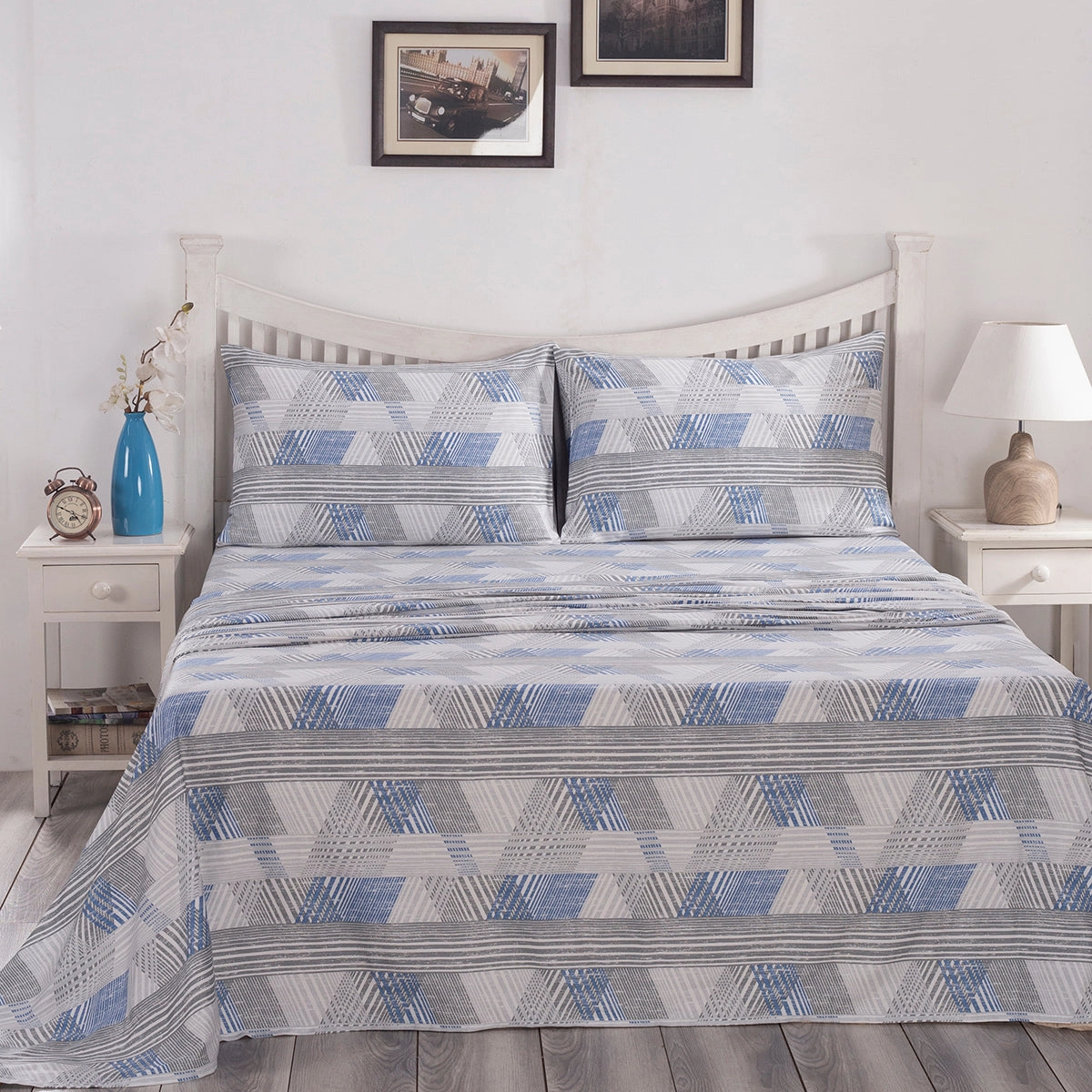 PBS Nomad Scuplt Maximus Printed 100% Cotton Blue Soft Bed Sheet with Pillow Case