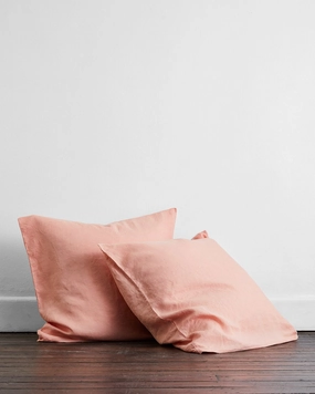Peach 100% French Flax Linen European Pillowcases (Set of Two)