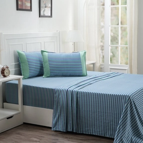 Royal Botanic 200 TC Modern Geo Teal 100% Cotton Bed Sheet With Pillow Case