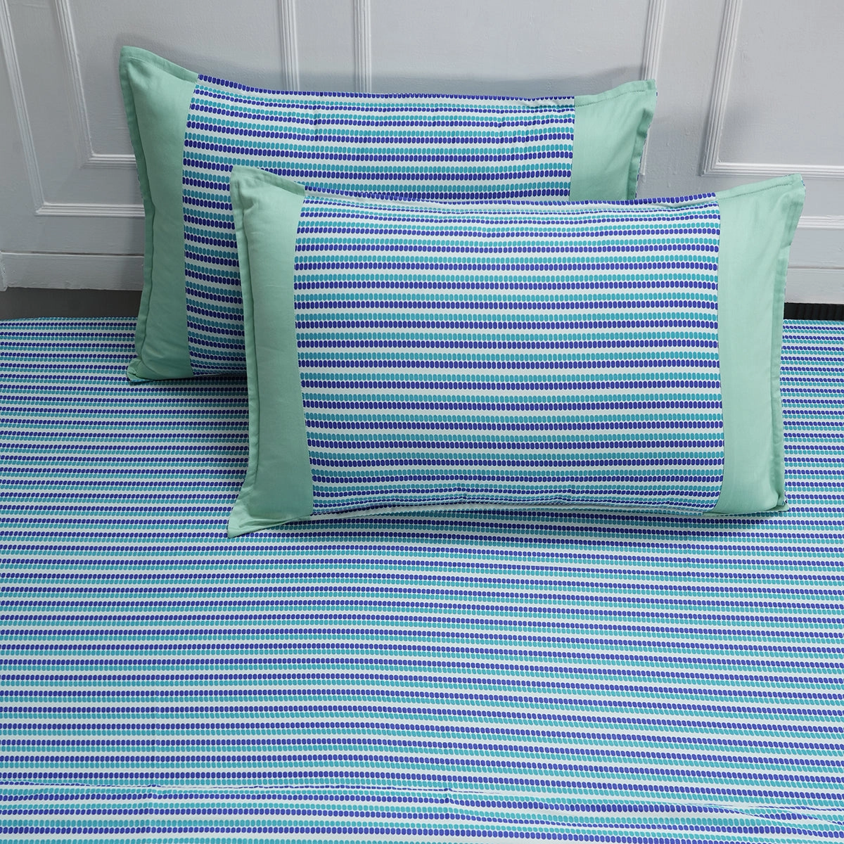 Royal Botanic 200 TC Modern Geo Teal 100% Cotton Bed Sheet With Pillow Case