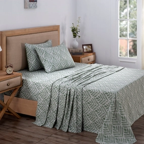 Royal Botanic 200 TC Petal Touch Green 100% Cotton Bed Sheet With Pillow Case