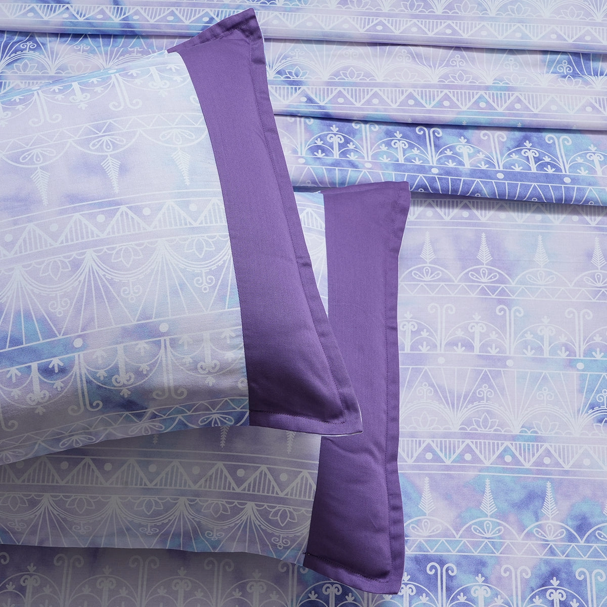 Royal Botanic 200 TC Pinterly Grid Blue 100% Cotton Bed Sheet With Pillow Case