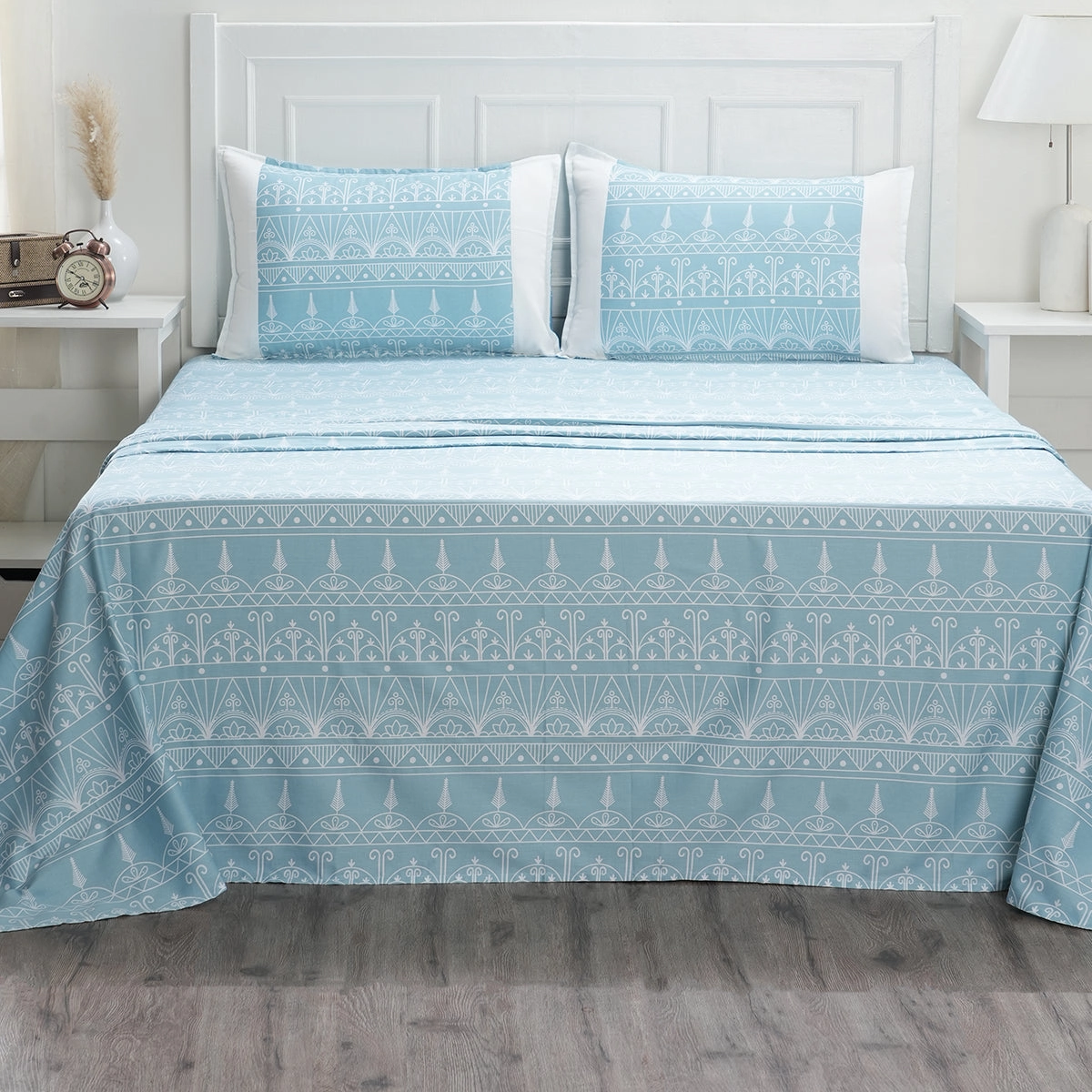 Royal Botanic 200TC Orental Grid 100% Cotton Bed Sheet With Pillow Case