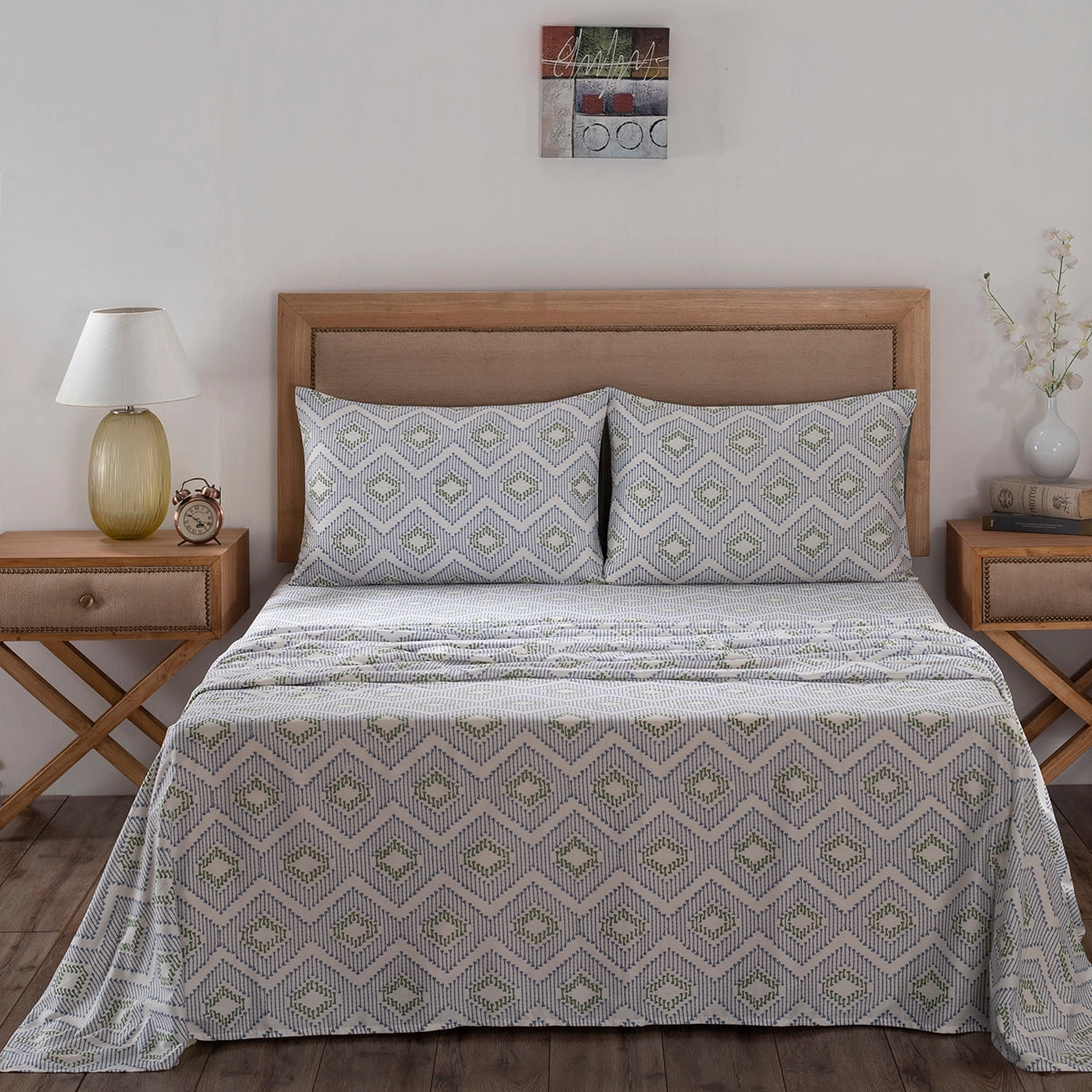 Royal Botanic Demon Dash 200 TC Blue 100% Cotton Bed Sheet With Pillow Case
