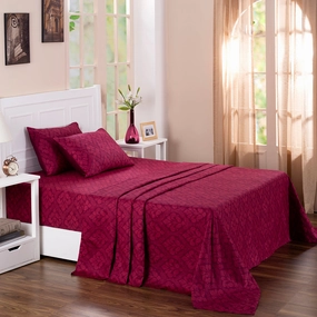 Royal Botanic Diamond Festivity 200 TC Red 100% Cotton Bed Sheet With Pillow Case
