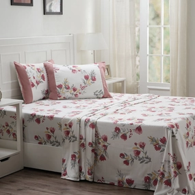 Royal Botanic Floral Leaves Print 200 TC  Multi 100% Cotton Bed Sheet With Pillow Case