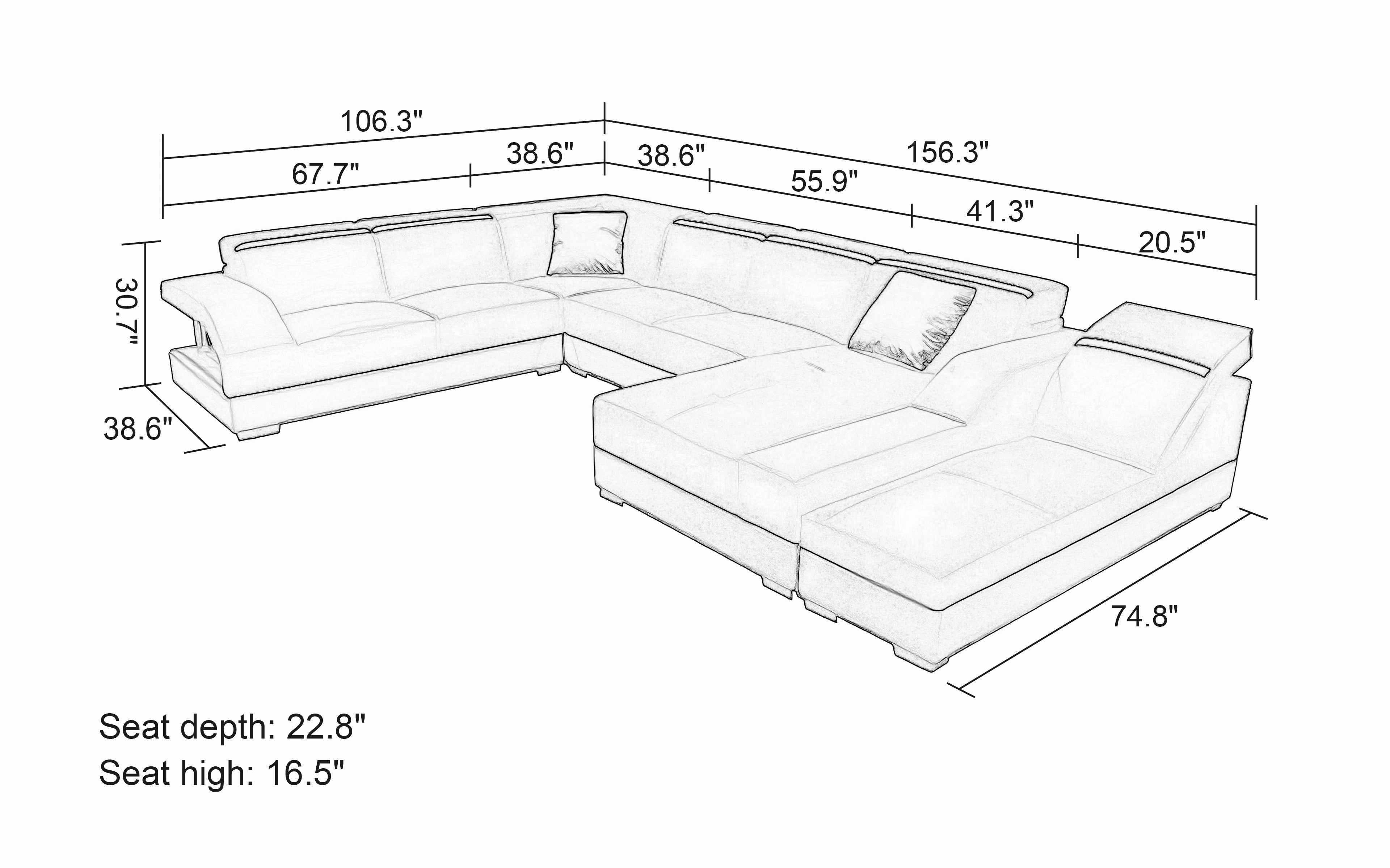 Sadie Modern U-Shape Leather Sectional with Side Chaise