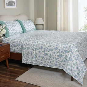 Sensory Bloom Blooming Petals 100% Cotton Blue Bed Sheet with Pillow Case