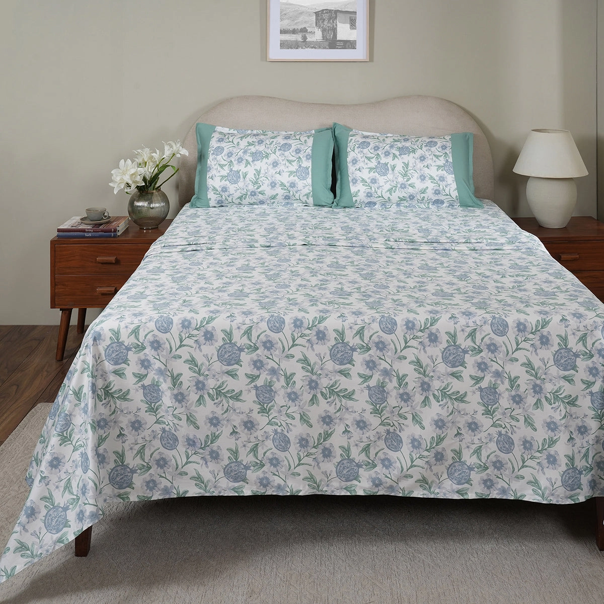 Sensory Bloom Blooming Petals 100% Cotton Blue Bed Sheet with Pillow Case