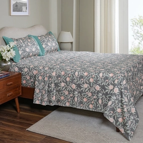 Sensory Bloom Granada 100% Cotton Green Bed Sheet with Pillow Case