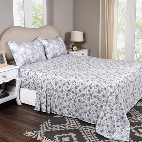 Sensory Bloom Petalyn 100% Cotton Blue Bed Sheet with Pillow Case