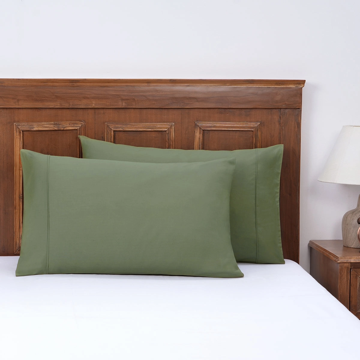 Slumber 100%Cotton Solid Green Pillow Case Set