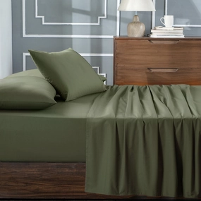 Slumber Plain Easy Care Percale 100% Cotton Green Crisp Bed Sheet with Pillow Case