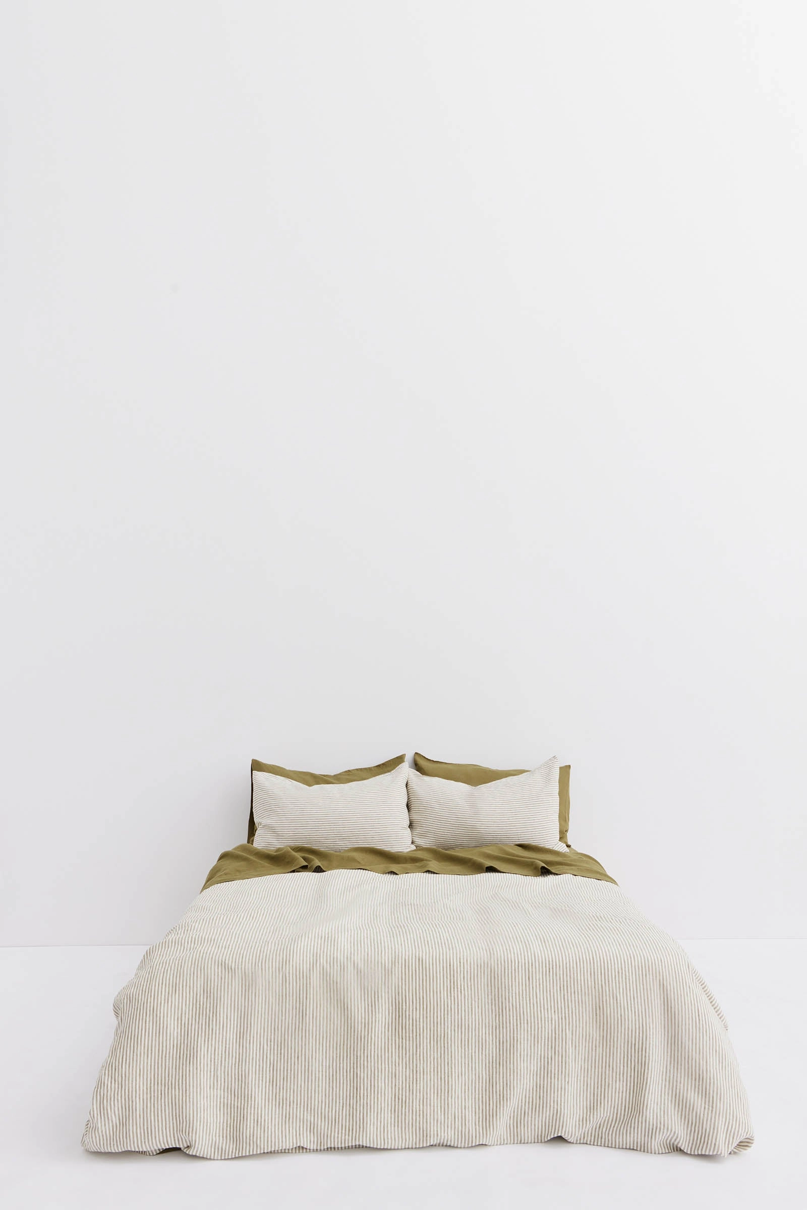 Standard Linen Pillow Cases Olive Stripe