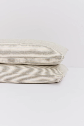 Standard Linen Pillow Cases Olive Stripe