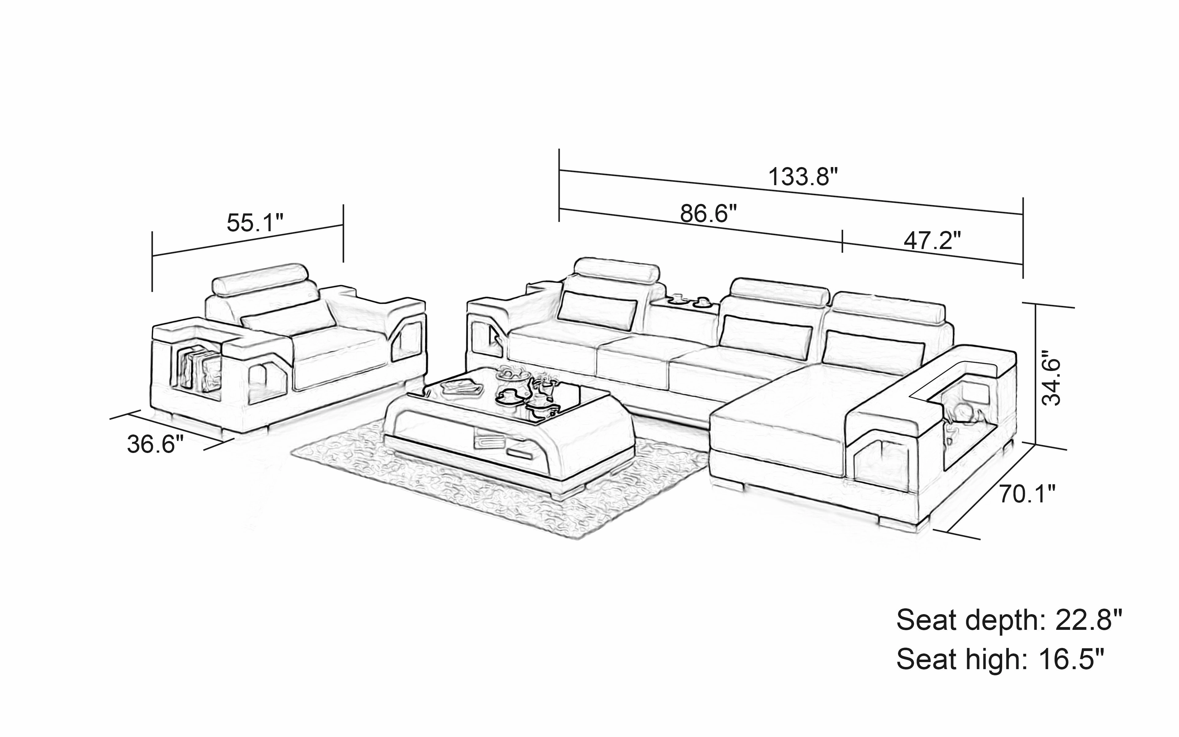 Talos Small Modern Leather Sectional with Armrest Chair