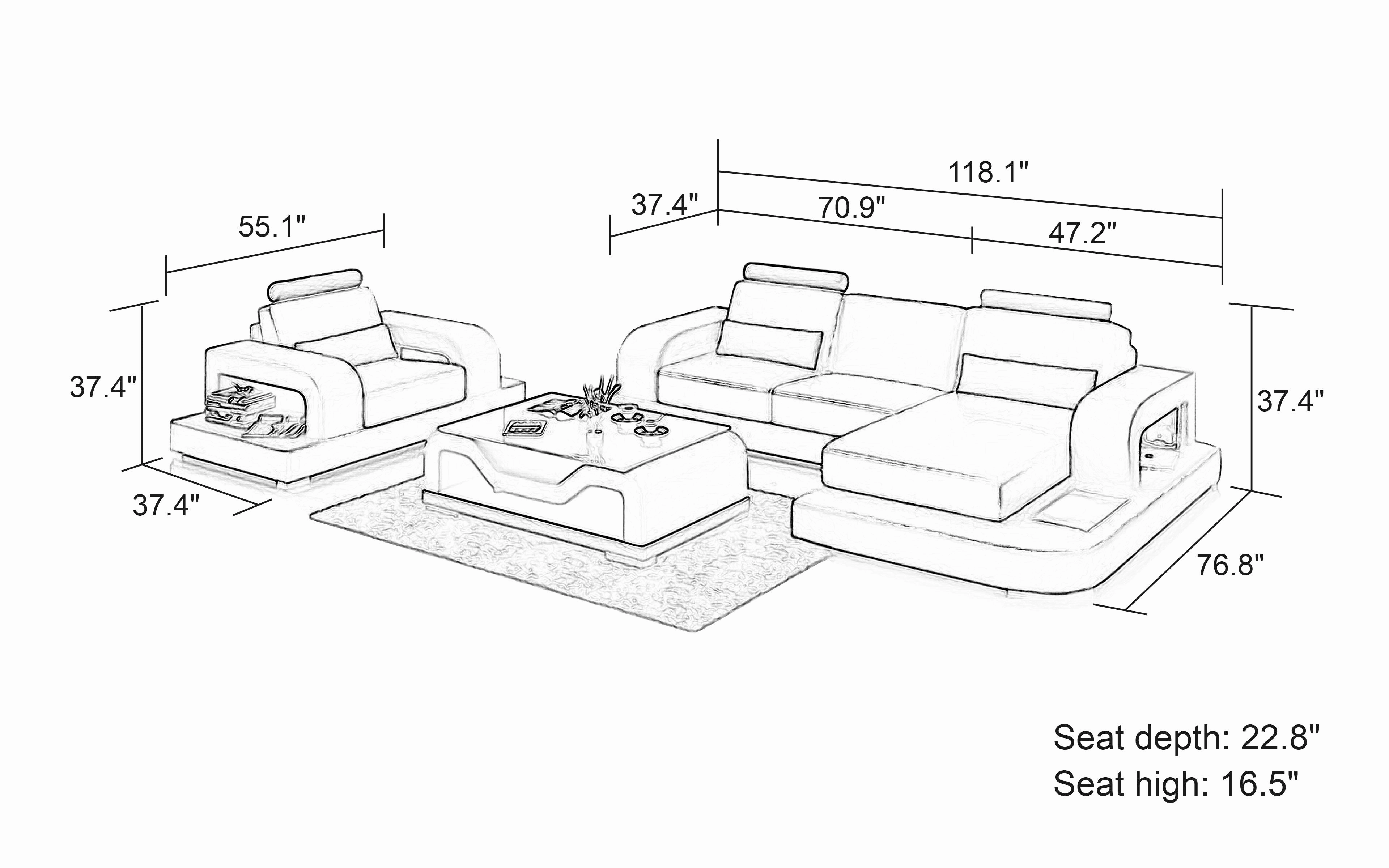 Tara Mini Modern Leather Sectional with Chaise