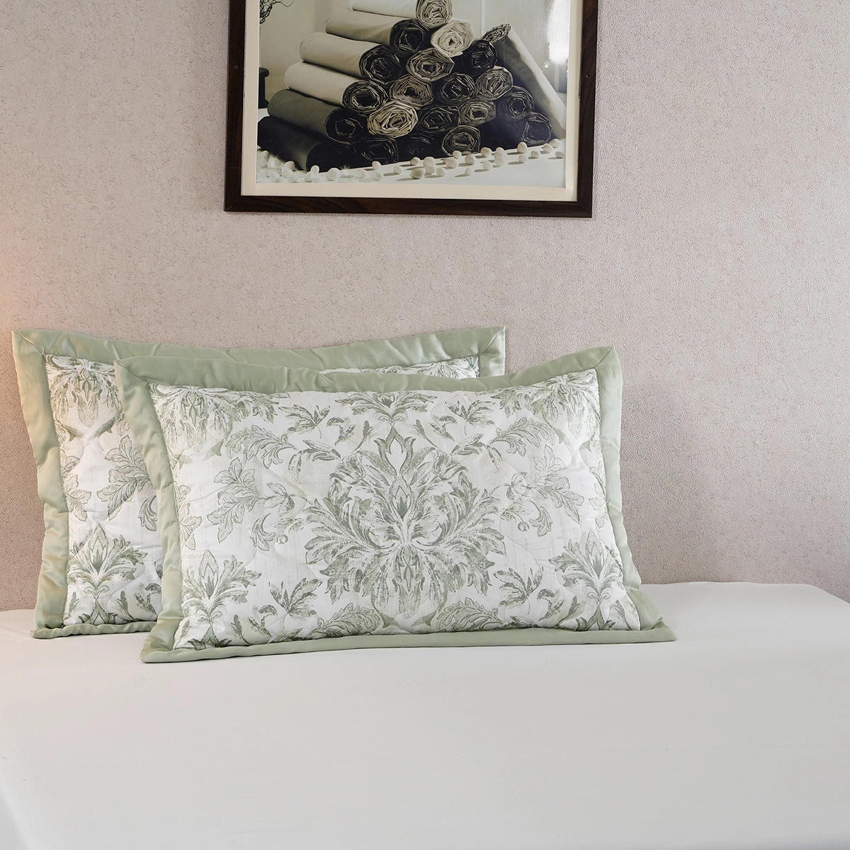 Tranquil Essence Napery Classic Quilted Green 2 PC Pillow Sham Set