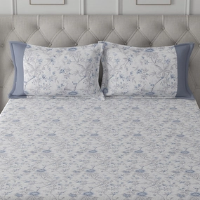Tranquil Serenity Floral Impression 100% Cotton Printed Blue Pillow Case Set Of 2