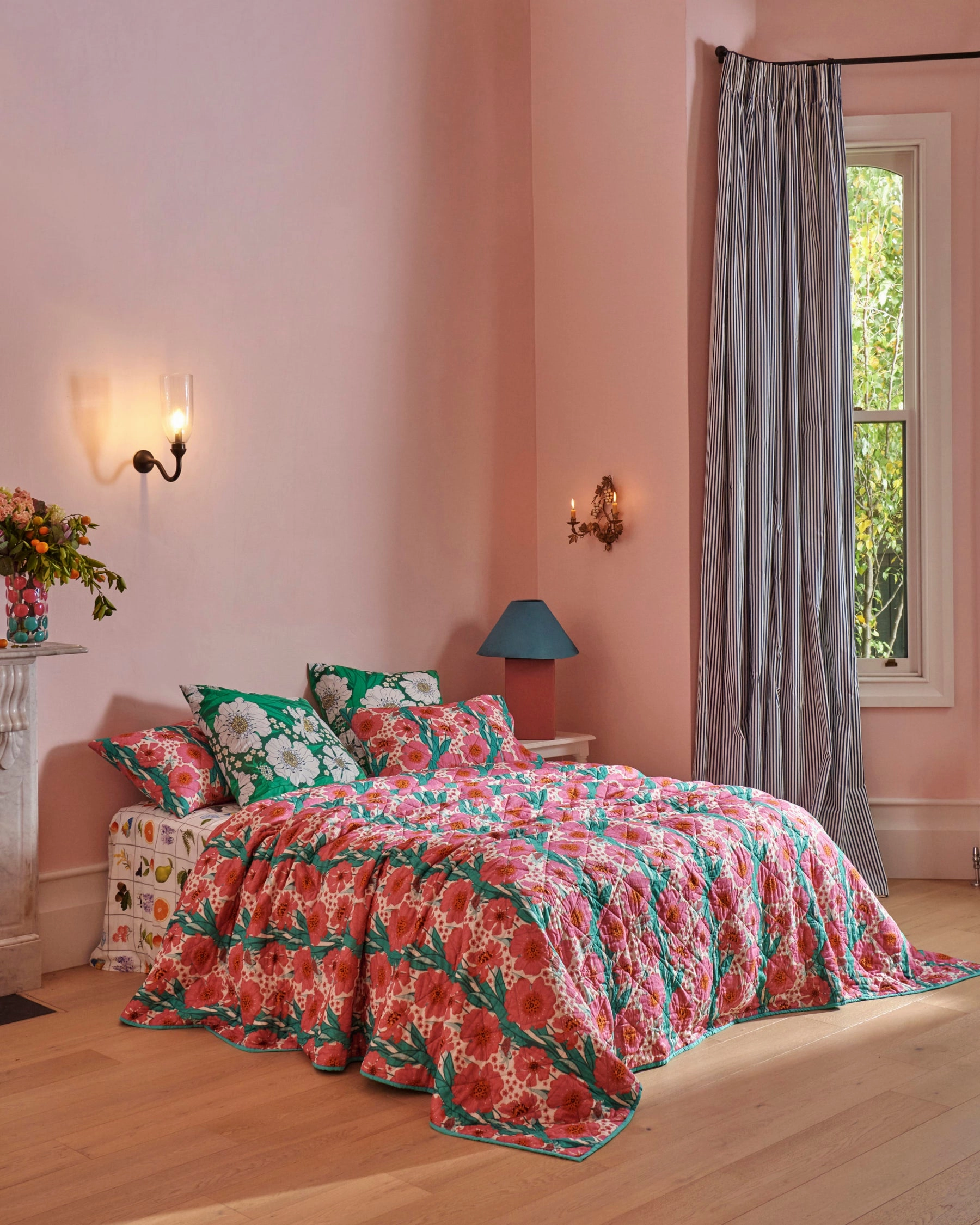 Tumbling Flowers Pink Organic Cotton Quilted Pillowcases