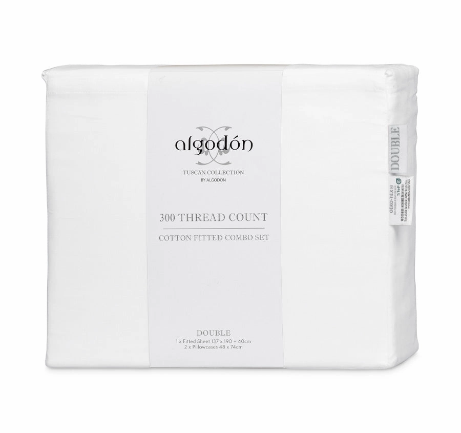 Tuscan Collection Cotton Percale Fitted Sheet Combo Set Range White