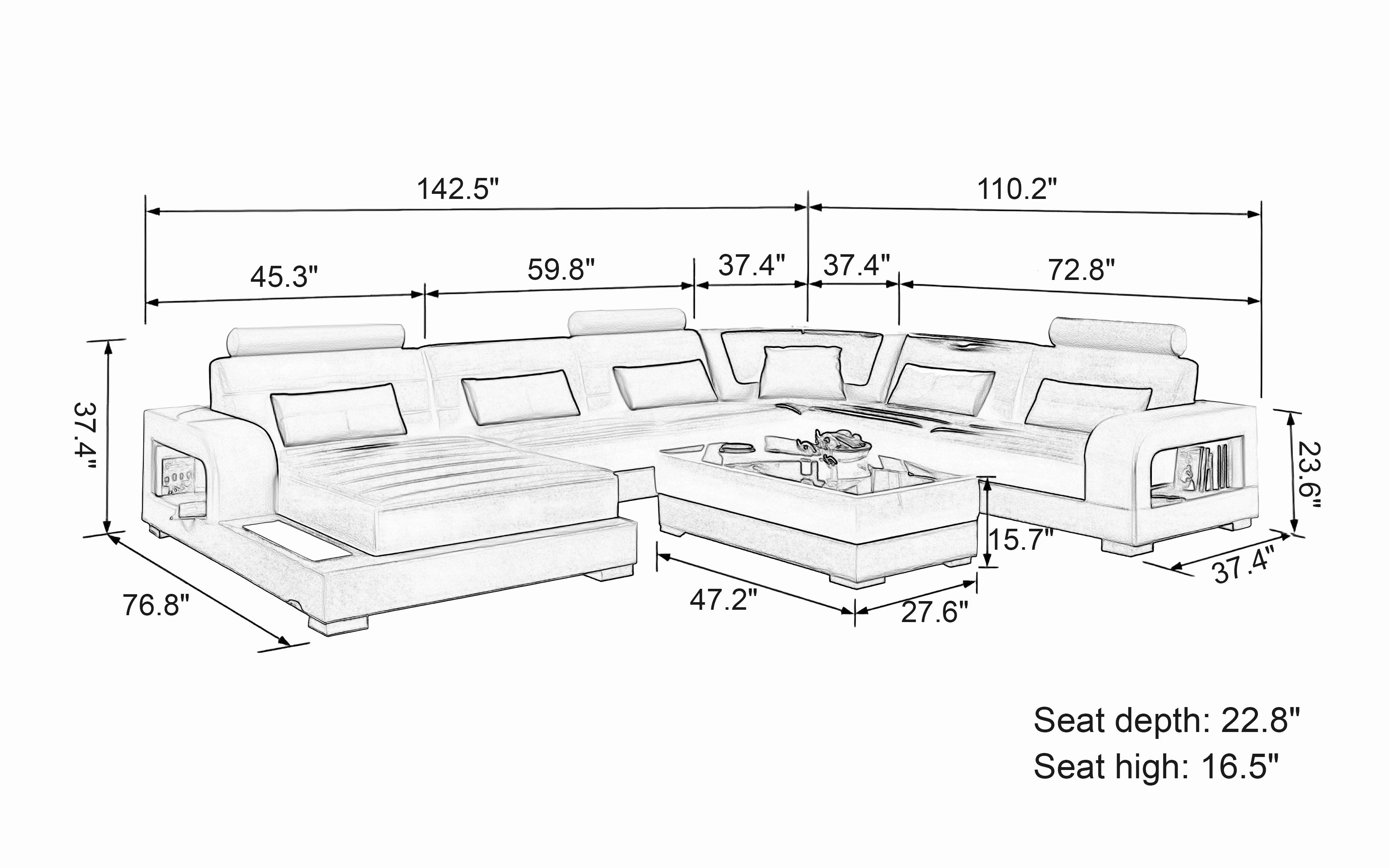 Ulubray Modern U-Shape Leather Sectional
