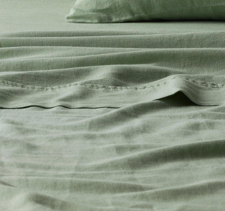 Vintage Washed Linen Cotton Sheet Set Range Sage