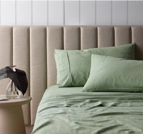 Vintage Washed Linen Cotton Sheet Set Range Sage