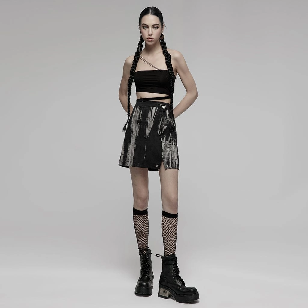 Women's Grunge Tie-dye Side Slit A-line Skirt