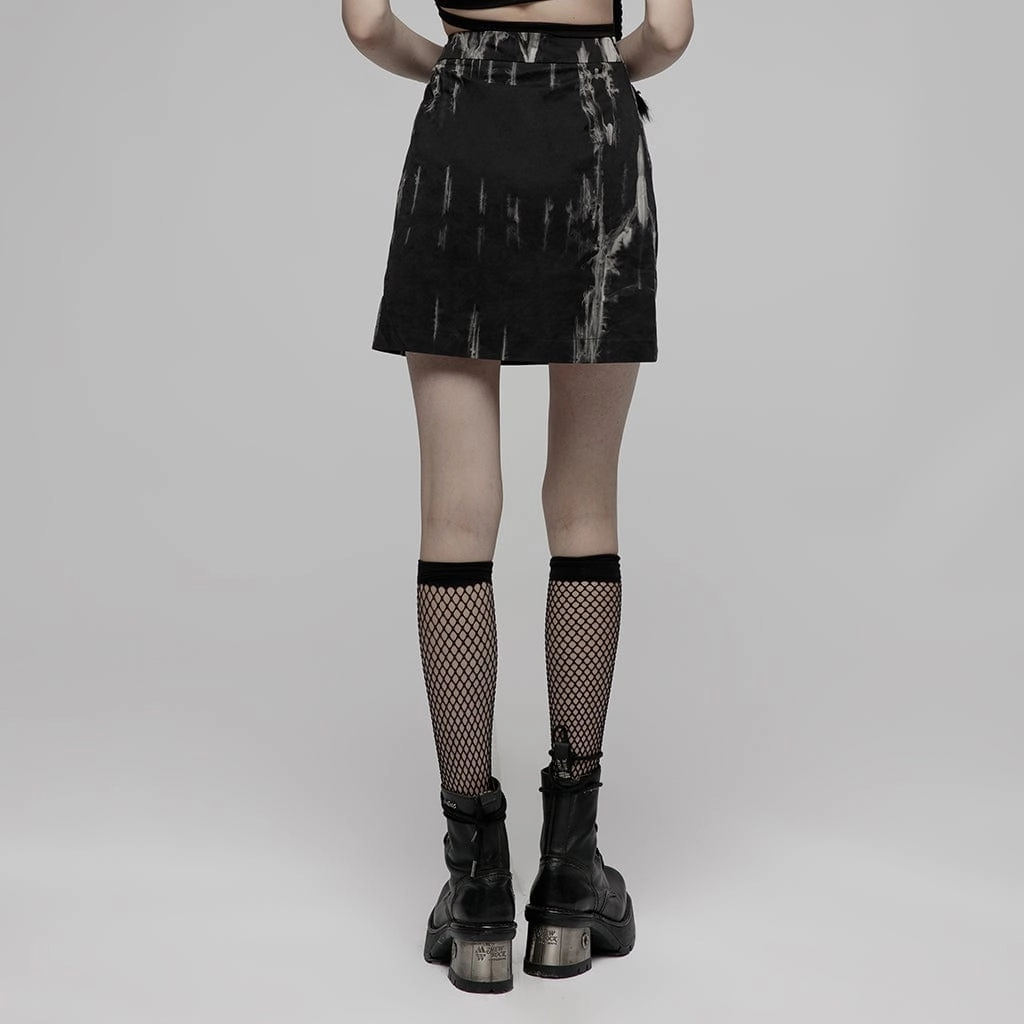 Women's Grunge Tie-dye Side Slit A-line Skirt