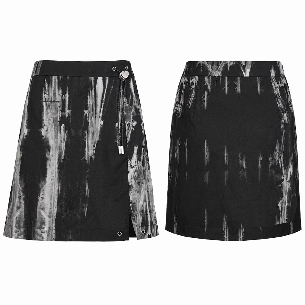 Women's Grunge Tie-dye Side Slit A-line Skirt